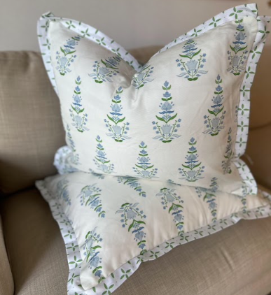 Wheaton Whaley Home - Wholesale Throw Pillow Cover - WWH Fave - Kristen Leigh's Ellie in Green & Blue w/ Folly Moss Flange1