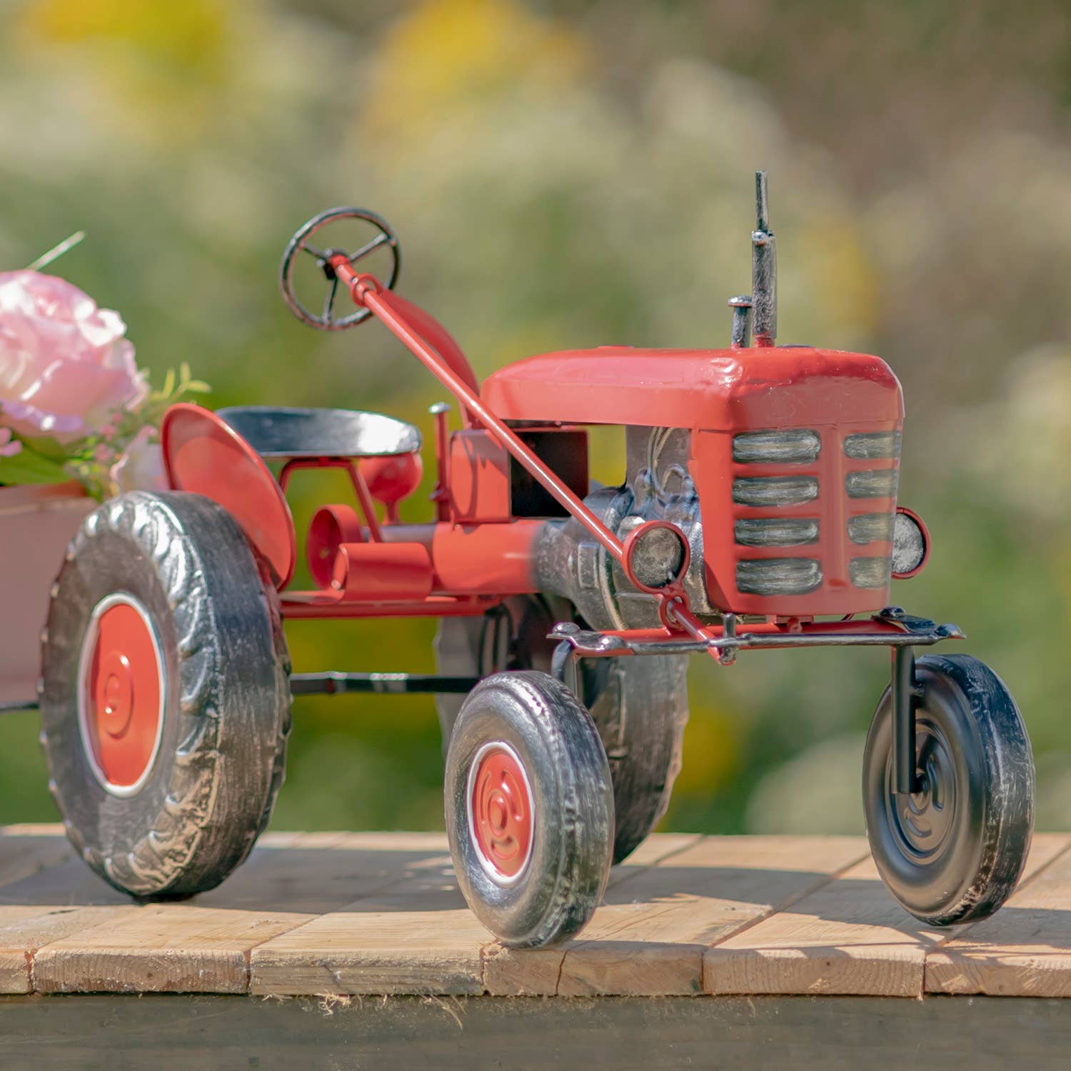 Zaer Ltd. International - Wholesale Christmas Decoration - 3.4 Foot Long Small Red Metal Tractor with Cart7