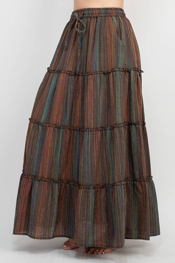 Lakhays Collection Inc. - Wholesale Skirt - Women's - Stripe Tiered Maxi Skirt3