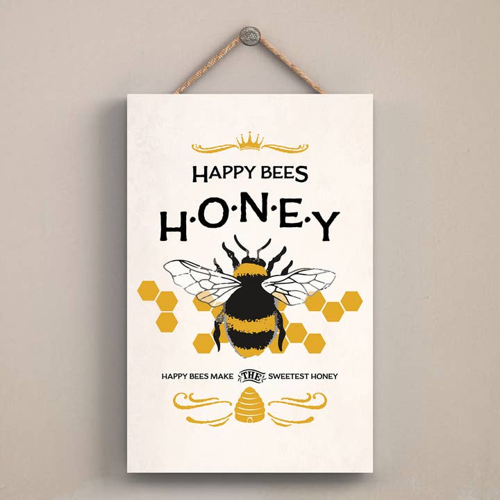 P3024 - Happy Bees Honey Bee Themed Decorative Wooden Rectan for wholesale by Vivid Squid Wholesale