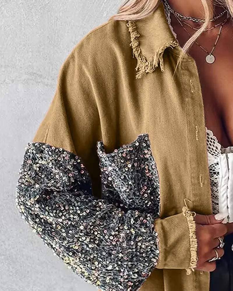 Fashion Combination – Großhandel Jacke – Damen – Pailletten-Patchwork-Übergrößenjacke Damen – Mehrfarbig13