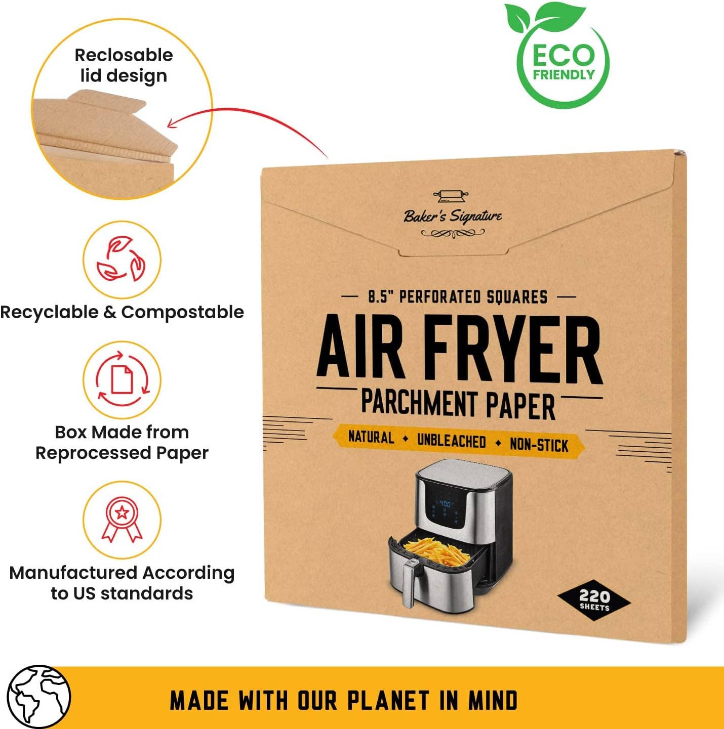 Baker's Signature - Wholesale Baking Sheet/Mat - Bamboo Steamer Liner, 8.5" Air Fryer Parchment Paper Liners Sheets – 220pcs Unbleached Bamboo Steamer Basket Liners – Easy Cleanup, Will Not Burn or Curl, Non-Toxic & Volume Pack by Baker’s Signature5