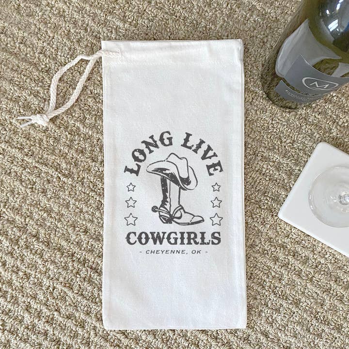 Long Live Cowgirls w/ City, State - Custom Canvas Wine Bag for wholesale by North & Pine