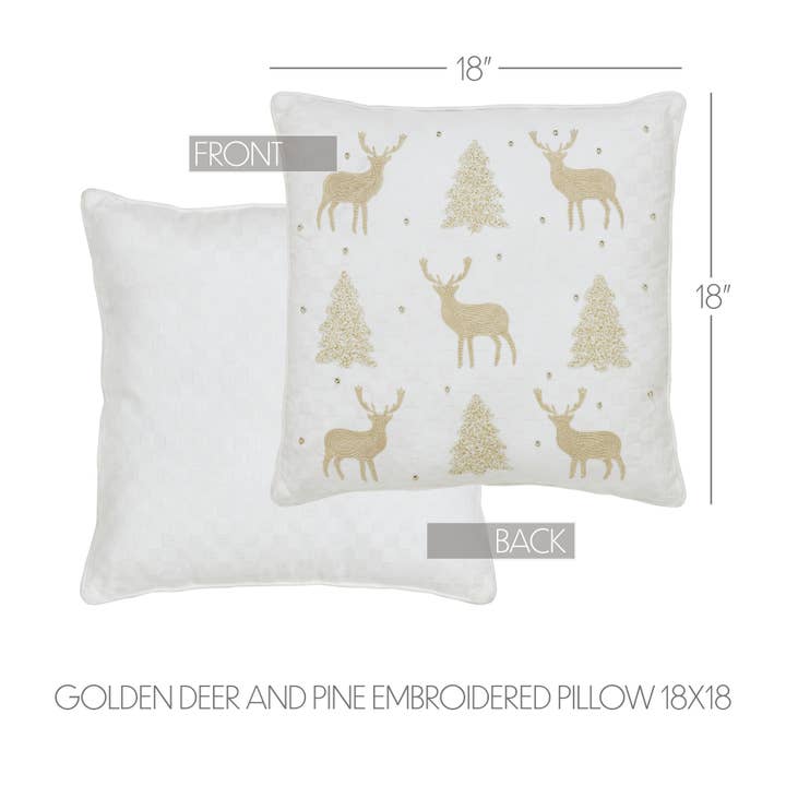 VHC Brands - Wholesale Throw/Decorative Pillow - Golden Deer and Pine Embroidered Pillow 18x183