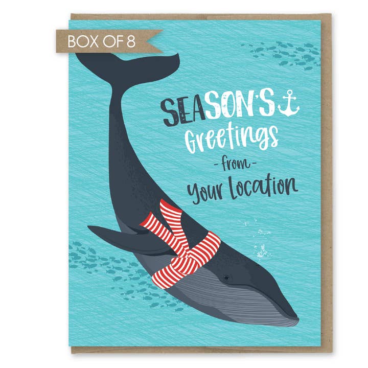 Custom Holiday Card - Season's Whale - Box of 8 for wholesale by Modern Printed Matter