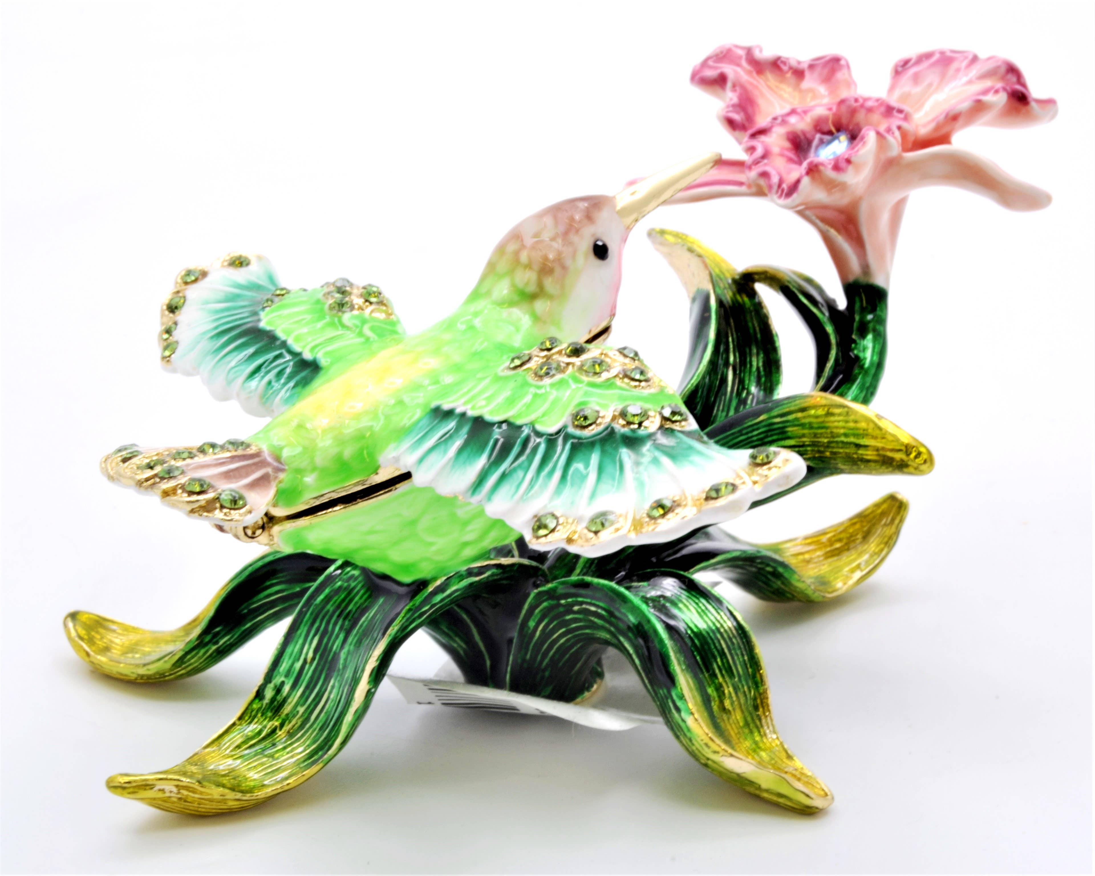 Ciel Collectables - Wholesale Jewelry Box/Organizer - Flying Humming Bird on Branch Trinket Box.Made with Enamel3