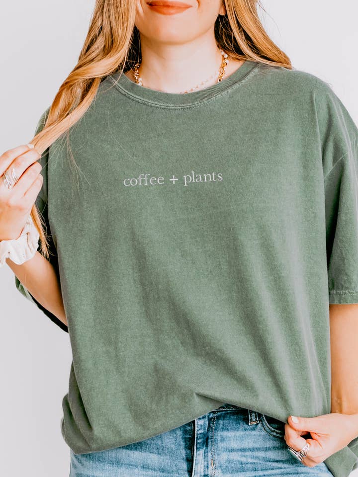 P E T I T R U E - Wholesale T-Shirt - Women's - Embroidered Plants Coffee Lover Shirt Women Comfort Colors1