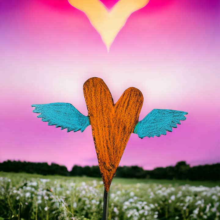 Whimsies - Wholesale Garden/Lawn Stake - Heart Wings Plant Stake whimsical garden hippie gypsy peace