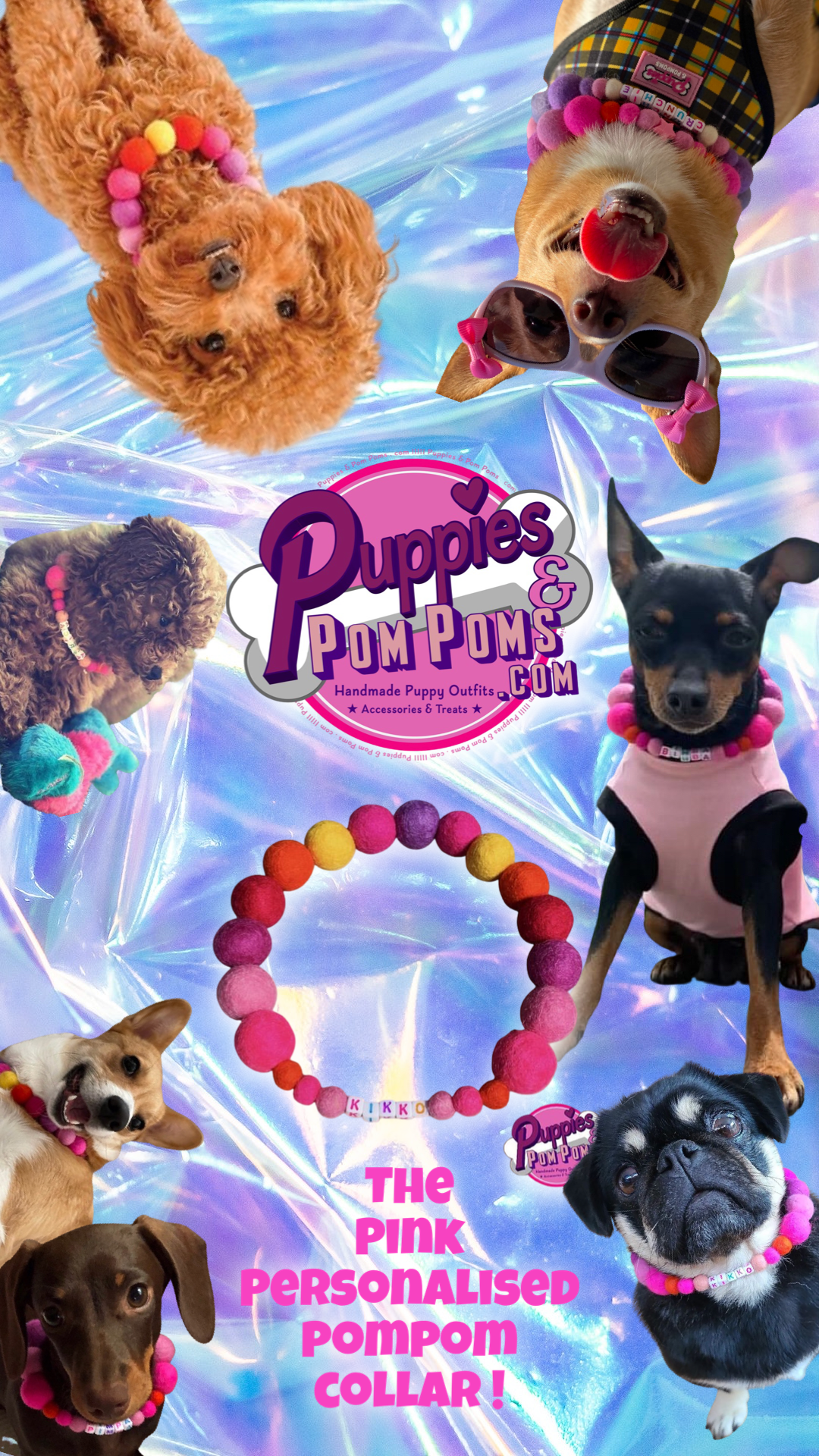 Puppies & Pom Poms - Wholesale Pet Collar - Dog - Pink - Personalised Pom Pom Dog Collar58