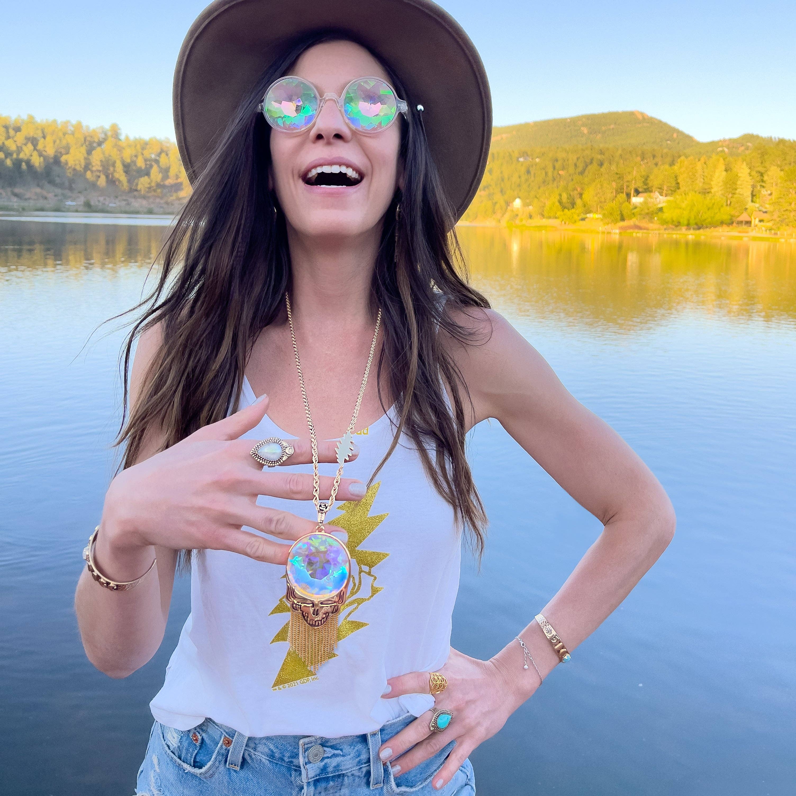 Hiouchi Jewels | Rose & Bolt Grateful Dead Jewelry - Wholesale Pendant/Charm Necklace - Grateful Dead Steal Your Prism Necklace | Gold1