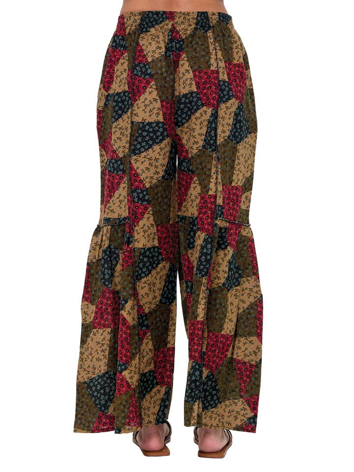 Yak & Yeti - Wholesale Pants - Women's - Palazzo Pants Boho Ruffled Floral Patchwork3