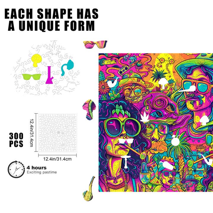 Trippy Puzzle Co – Großhandel Puzzle - Erwachsene – Groovy Gathering Holz-Puzzle für Erwachsene, 300 Stück