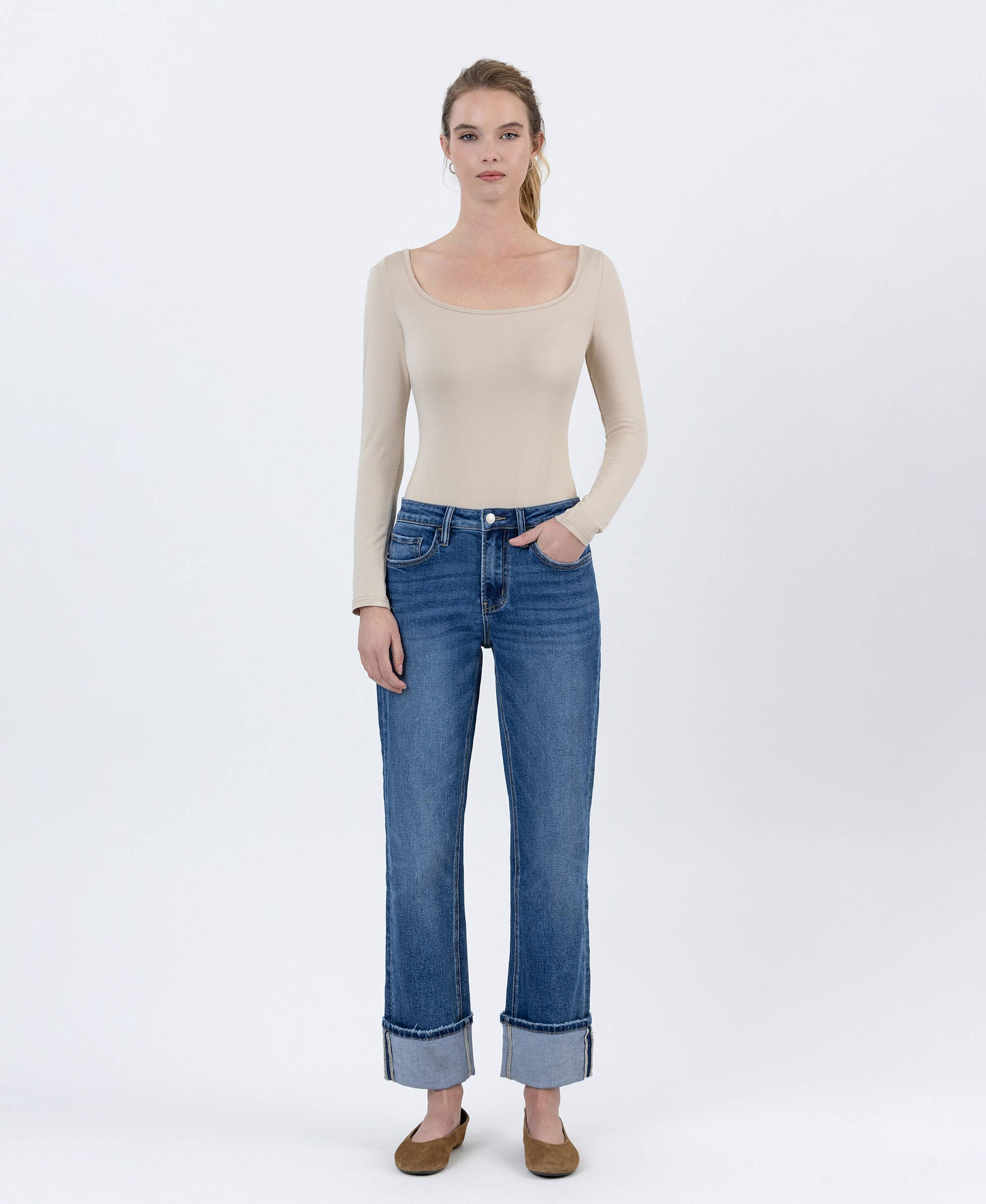 BENEFACTOR HIGH RISE CUFFED ANKLE STRAIGHT JEANS LV1608 for wholesale on Faire3