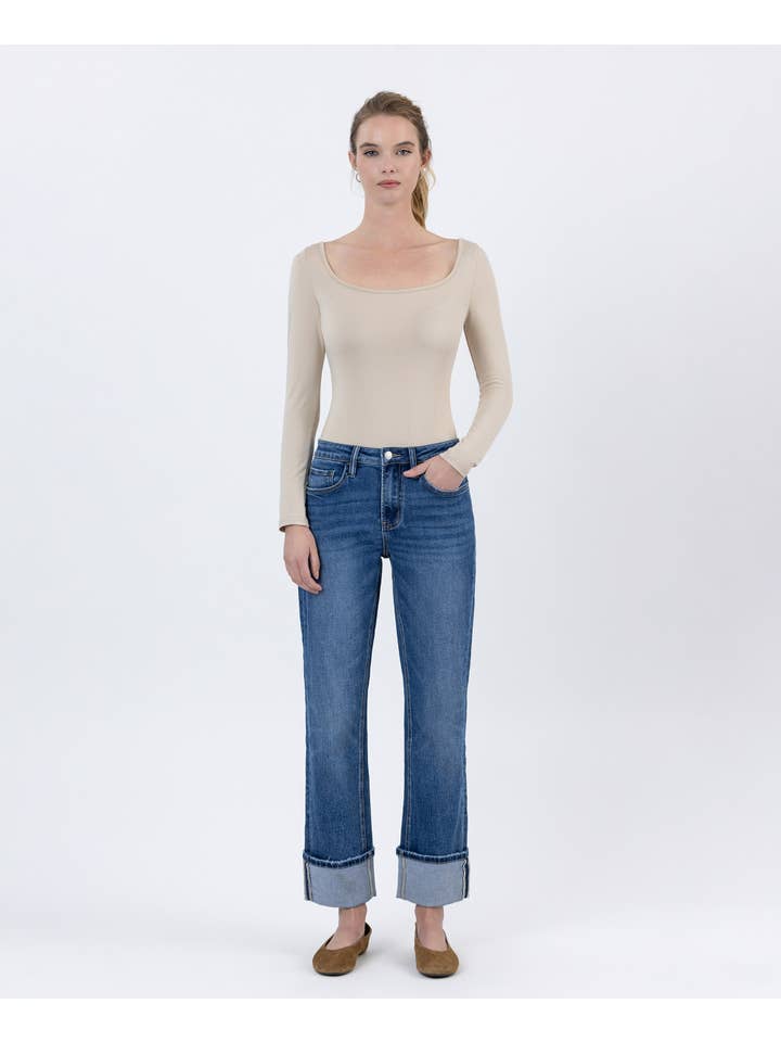 BENEFACTOR HIGH RISE CUFFED ANKLE STRAIGHT JEANS LV1608 for wholesale on Faire3
