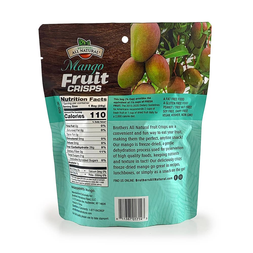 Brothers All Natural - Wholesale Dried/Dehydrated Fruit - Freeze-Dried Mango Fruit Crisps 1 oz.3