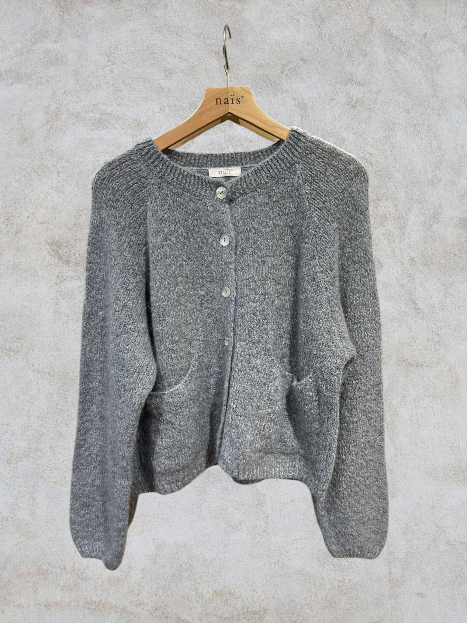 NAÏS PARIS – Cardigan - Mulher por atacado – Cardigan de gola redonda com mangas longas em kid mohair e lã19