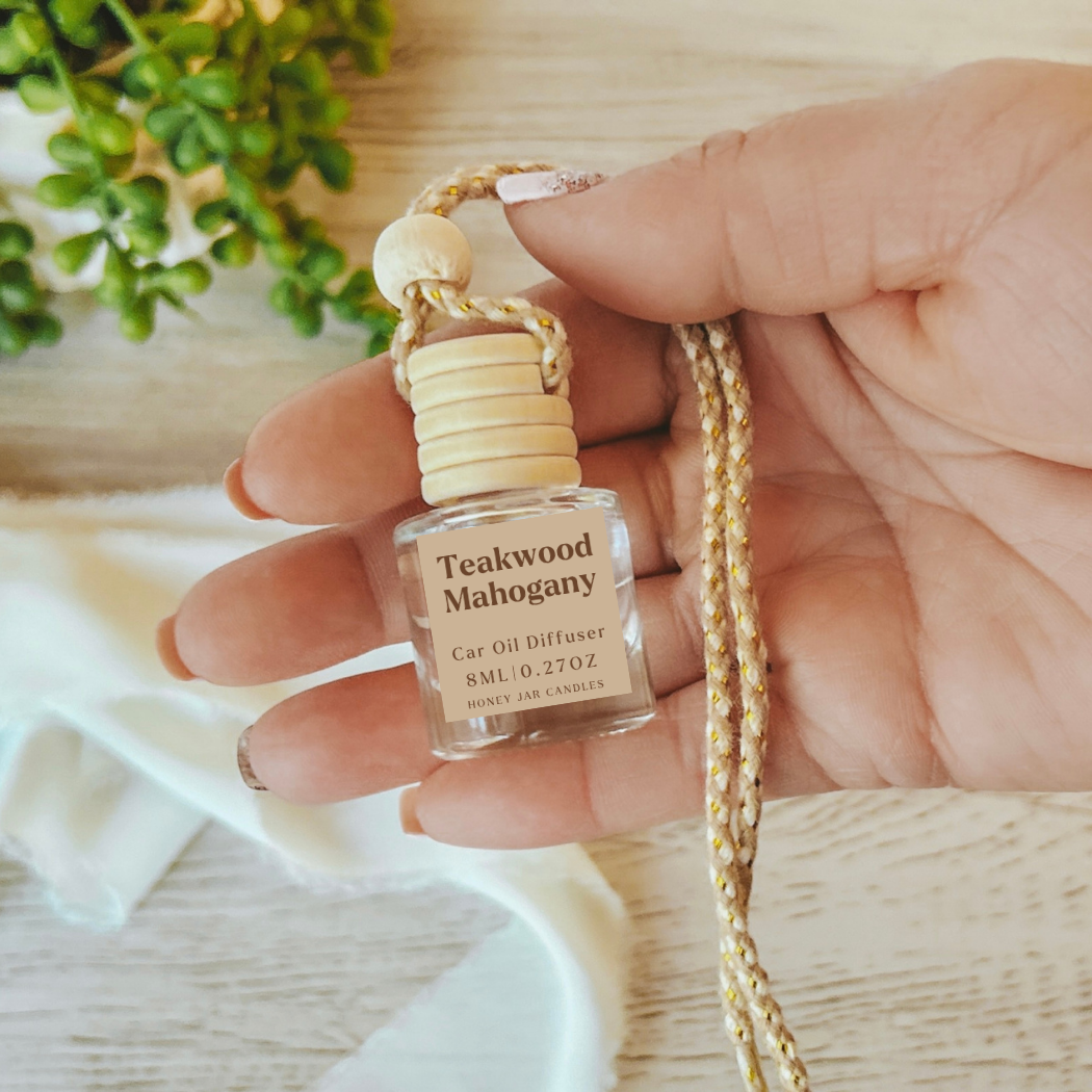 Honey Jar Creations - Wholesale Car Freshener - Unisex - Hanging Car Diffusers | Teakwood Mahogany | Made in USA1