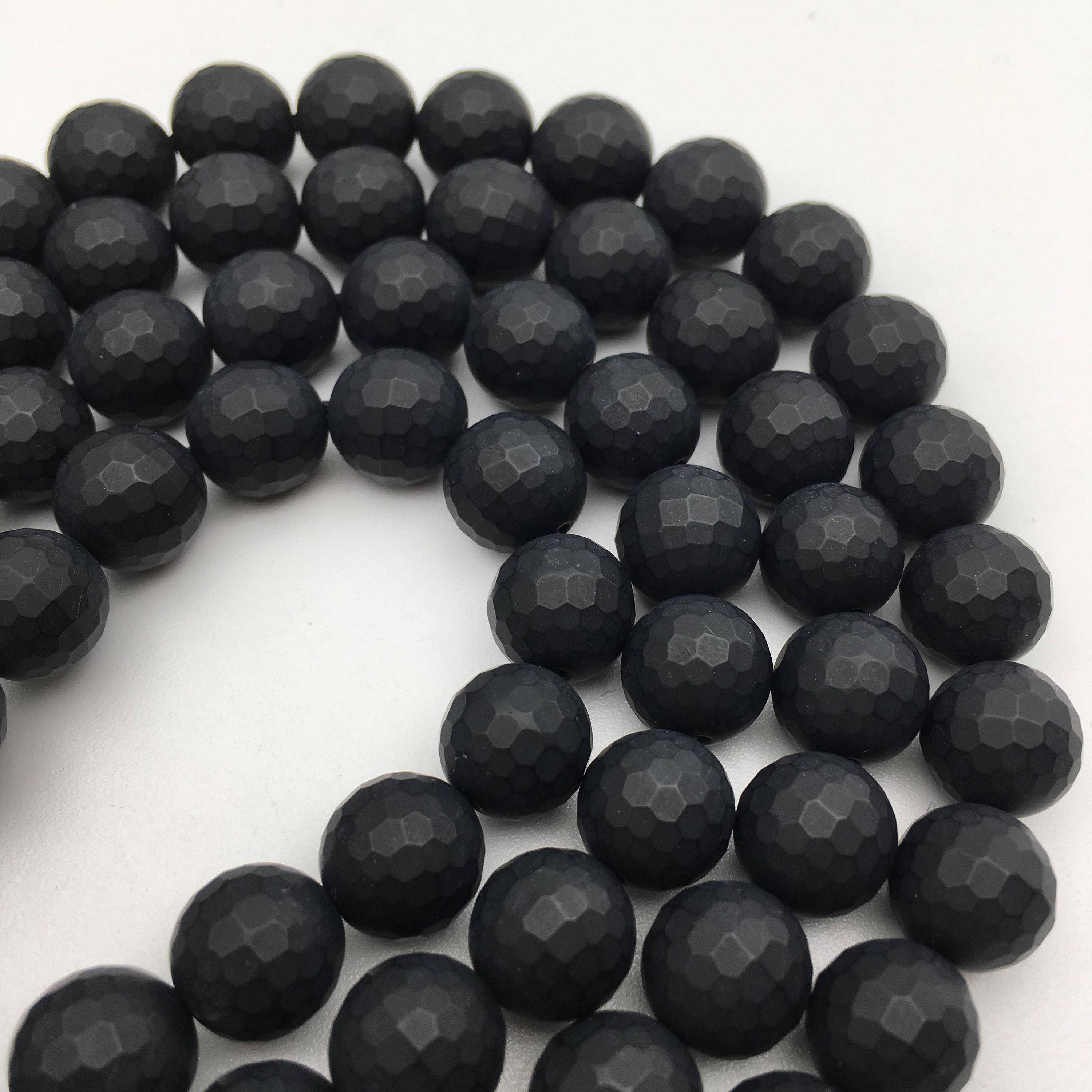 CRCBEADS - Wholesale Beads - Black Onyx Faceted Matte Round Beads 4mm 6mm 8mm 10mm 12mm Approx 15.5" Strand0