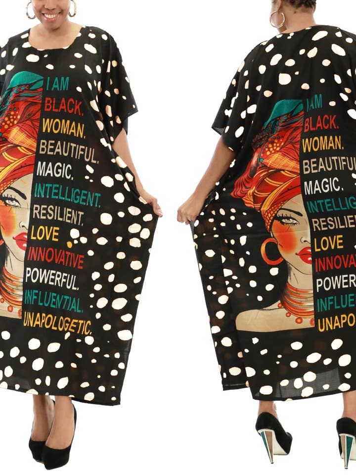 Women's African Print Polka Dot Dashiki Kaftan Dress - One S for wholesale by KaraChic