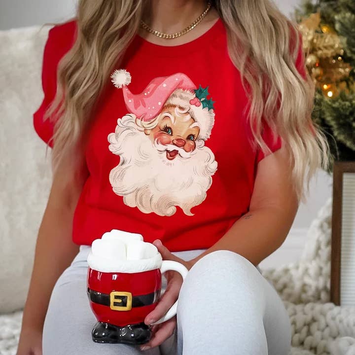 A Blessed Texas Mess Boutique - Vente T-shirt à imprimés – femme - T-shirts de Noël rétro roses et sweat-shirts Vintage Sant