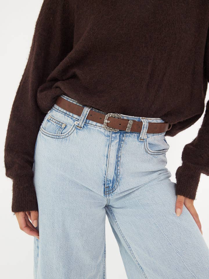 Rose Western Buckle in Brown and Antique Silver for wholesale by My Accessories London