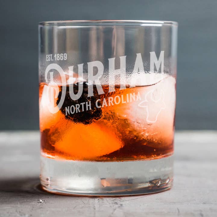 Mae Designs LLC - Wholesale Cocktail/Liquor Glass - Durham Hometown Rocks Glass0