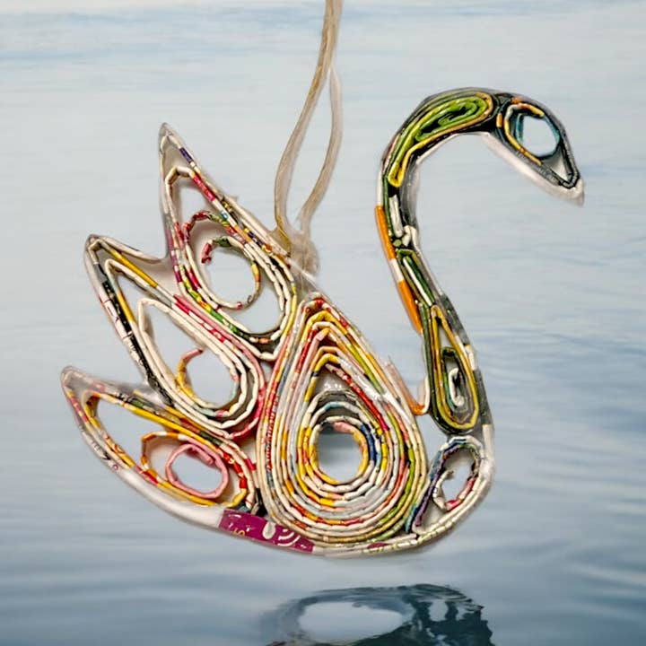 The Upcycled Paper Company – wholesale Ornament – Swan Ornament - Recycled Paper0
