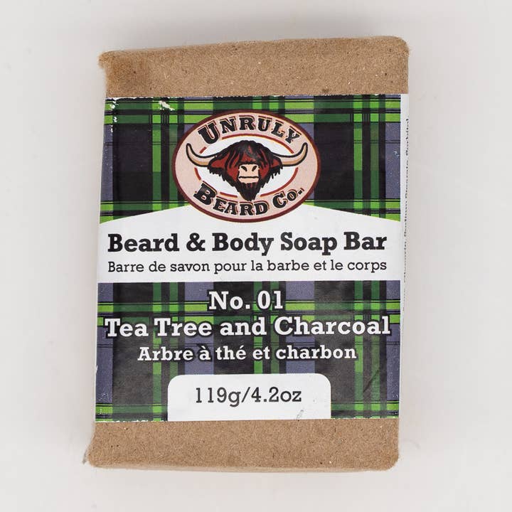 Tea Tree and Charcoal Beard & Body Soap Bar for wholesale by Unruly Beard Co