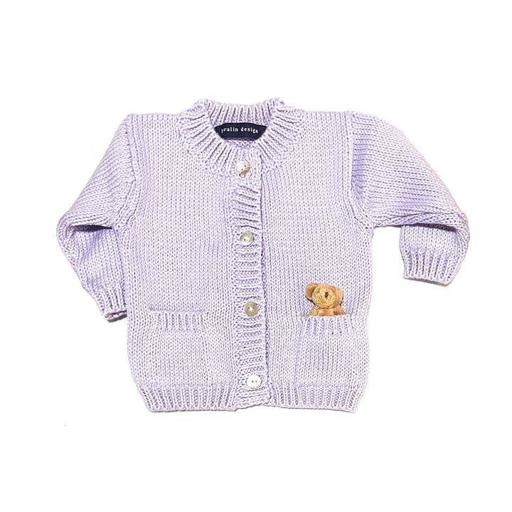 Lavender Bear Cardigan for wholesale by Loralin Design
