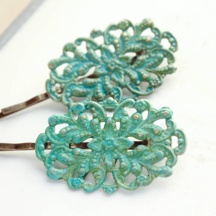 A Pocket of Posies - Wholesale Bobby Pin - Women's - Filigree Bobby Pins - Antiqued Gold Brass - 2 pc2