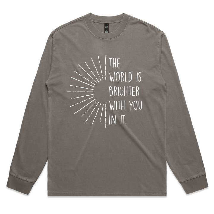 Världen är ljusare med dig i den T-shirt – Inspirerande mental hälsa solgrafik blekt L/S för wholesale av OSME