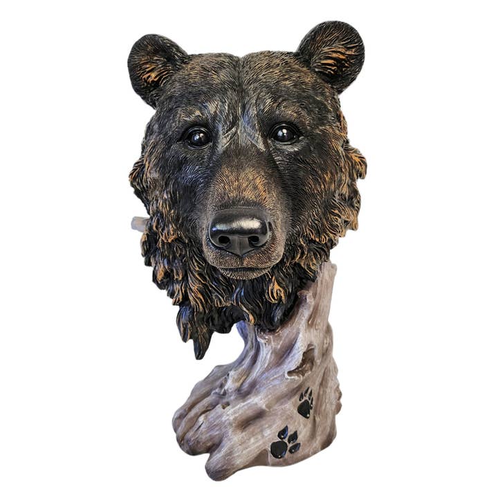 Black Bear Head Rustic Decorative Tabletop Bust Statue for wholesale by De Leon Collections