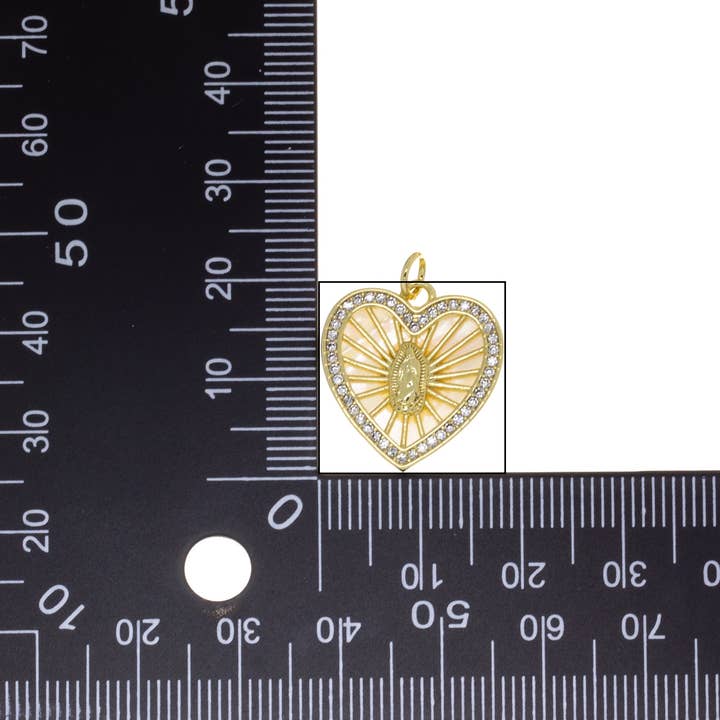 Jewel Pledge - Wholesale Individual Charm/Pendant - Guadalupe Gold Heart Charm with Mother of Pearl CPG27456