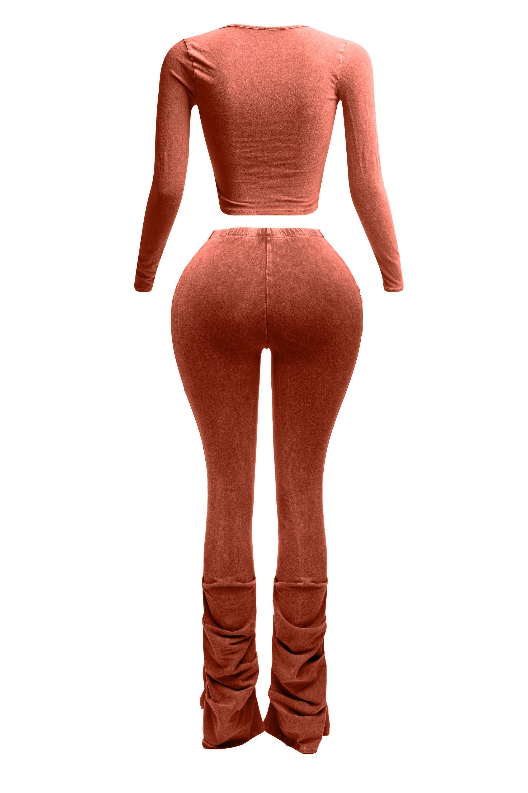 K Too - Vendita all'ingrosso Completo top e pantaloni (NON loungewear) - Donna - Top in tessuto minerale lavato e pantaloni con orlo increspato1