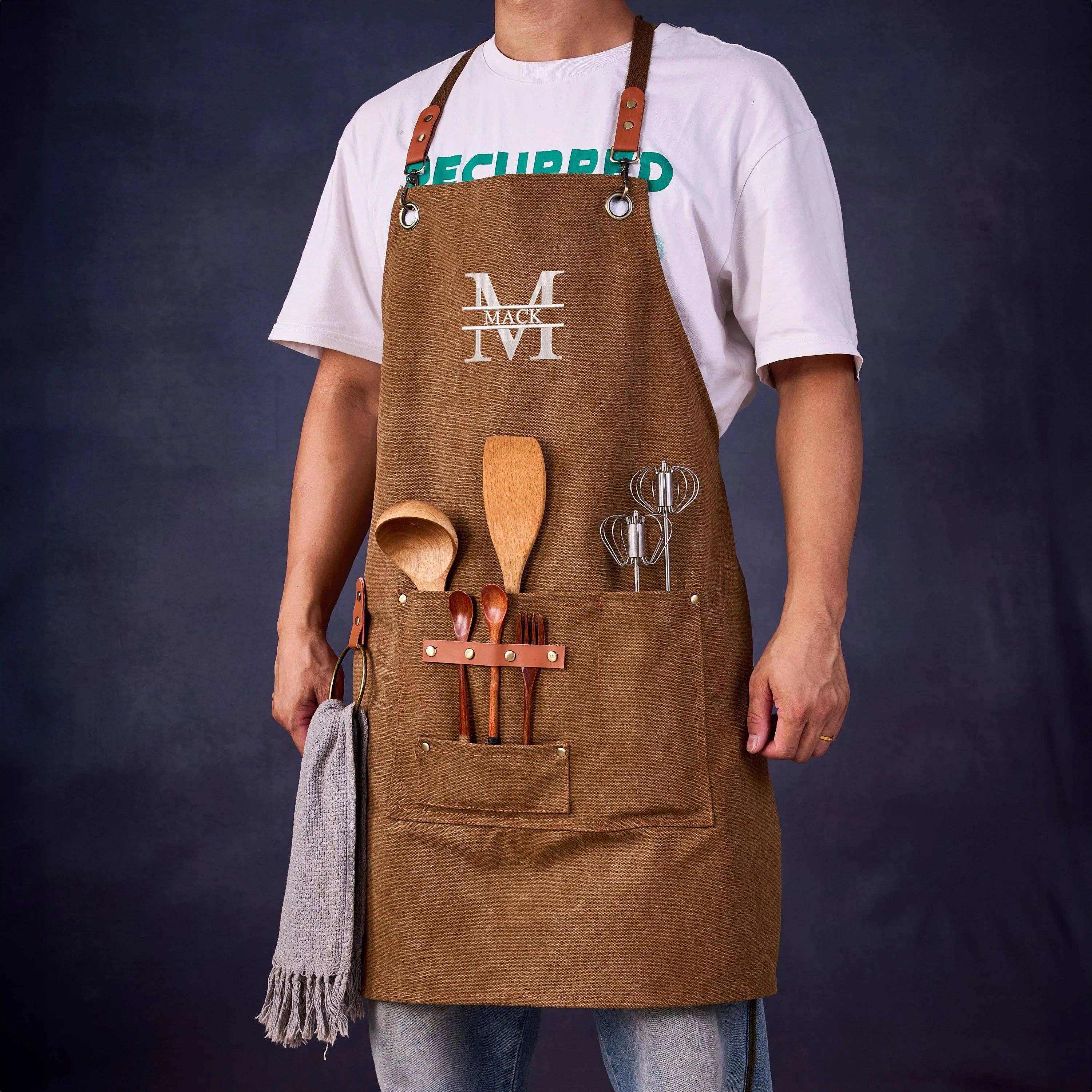 RockCow Leather Studio - Wholesale Apron - Personalized Embroidered Apron For Men and Women, Chef Apron, Canvas Work Apron, Custom Gift3