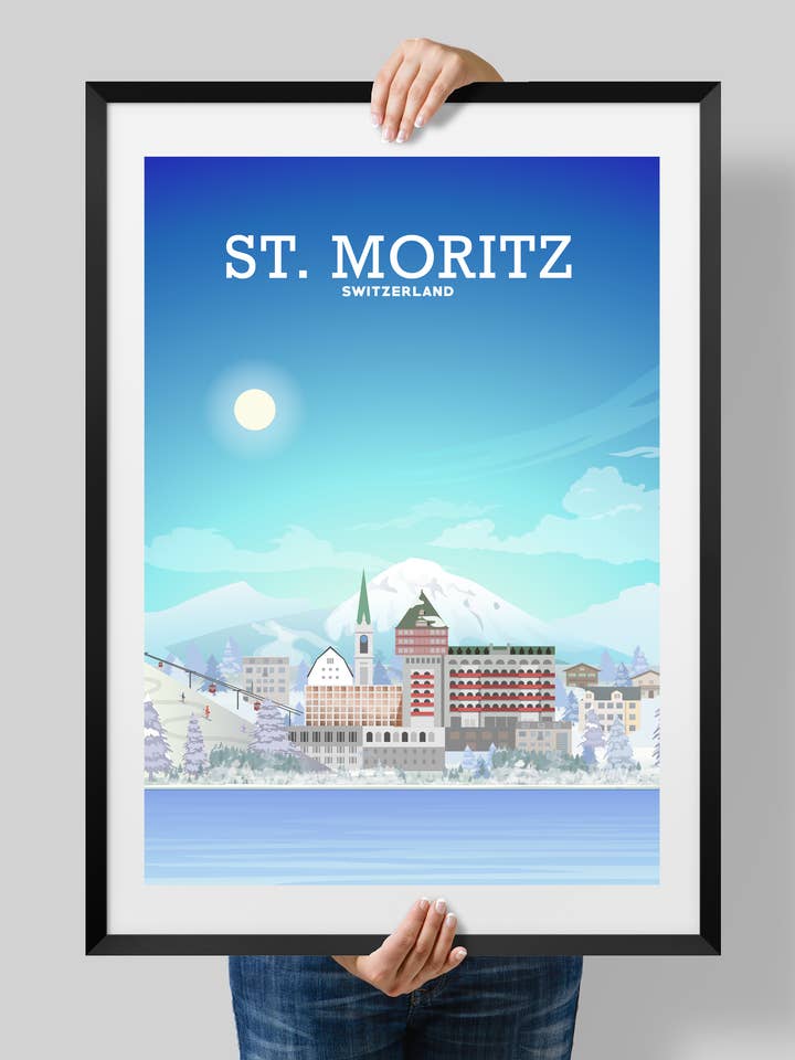 St Moritz Tryck, Skidåkning Europa, Saint Moritz affisch för wholesale av Hillview Prints