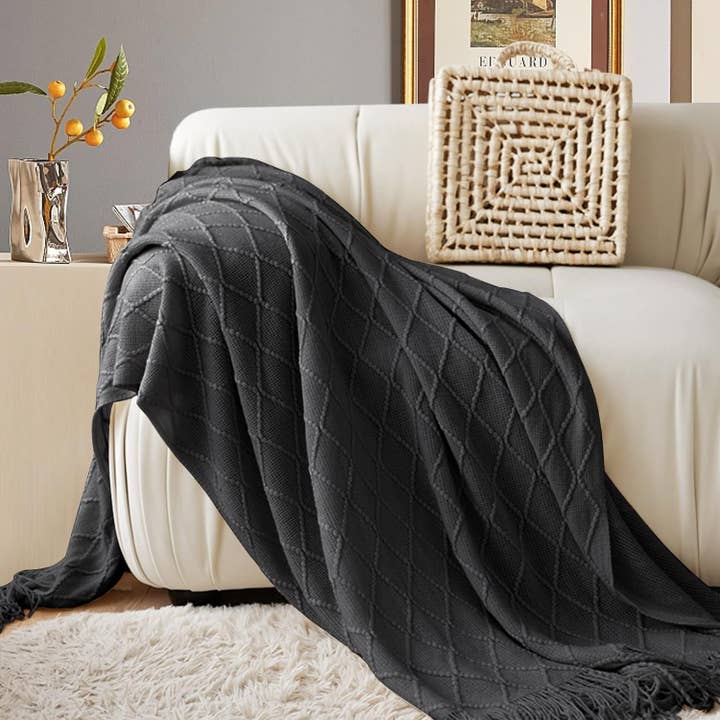 The Arinna Collection LLC - Wholesale Throw Blanket - Soft and Cozy Dark Grey Knitted 50x60 Inch Throw Blanket 1