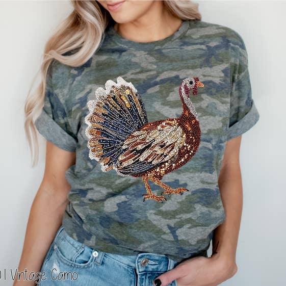 Bama Screens - Wholesale Screen Printed T-Shirt - Women's - Turkey Faux Rhinestones #BS84127