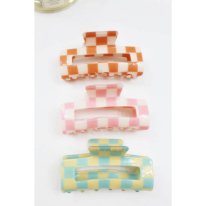 MIX COLOR Checker Pattern Rectangle Medium Size Hair Claw for wholesale on Faire