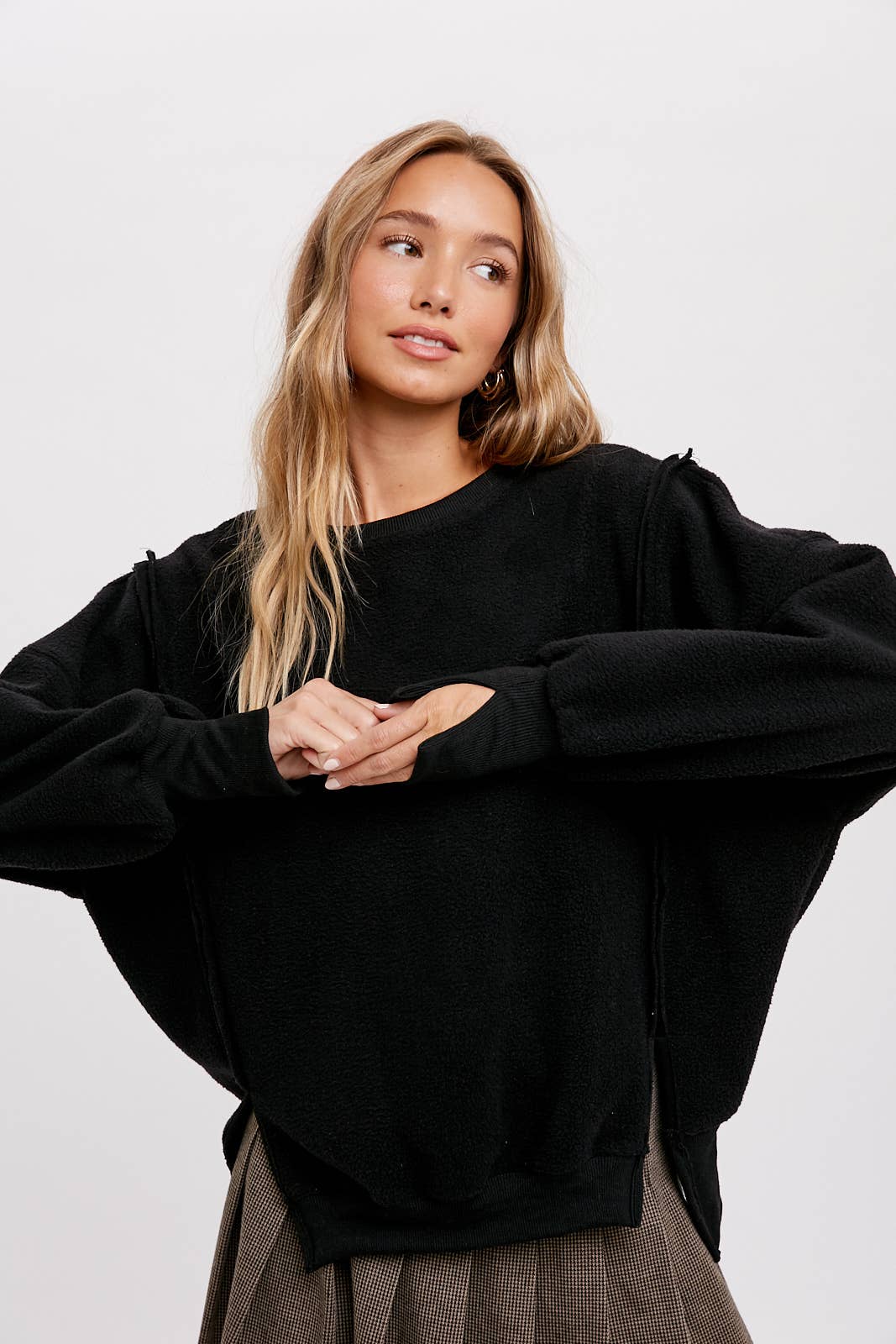 Peace Love Line – wholesale Sweatshirt - Dam – PL3896 - RUNDHALSAD TEDDYTRÖJA MED SLITSAR3