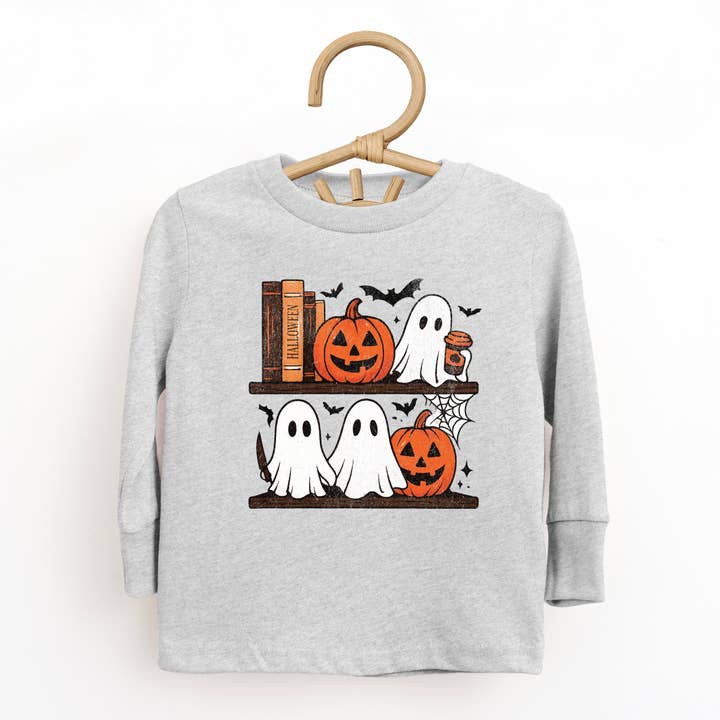 Halloween Bookshelf Ghosts - Toddler Long Sleeve Graphic Tee and Youth Long Sleeve Graphic T-Shirt for wholesale by The Juniper Shop Wholesale