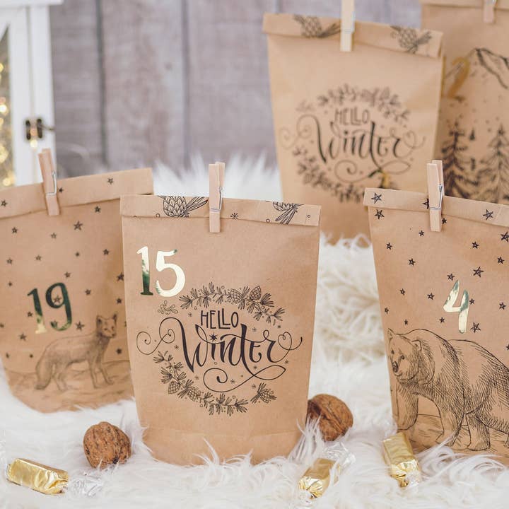 Papierdrachen - Wholesale Advent Calendar - Adv Printed bags - black wrapping paper - set 23