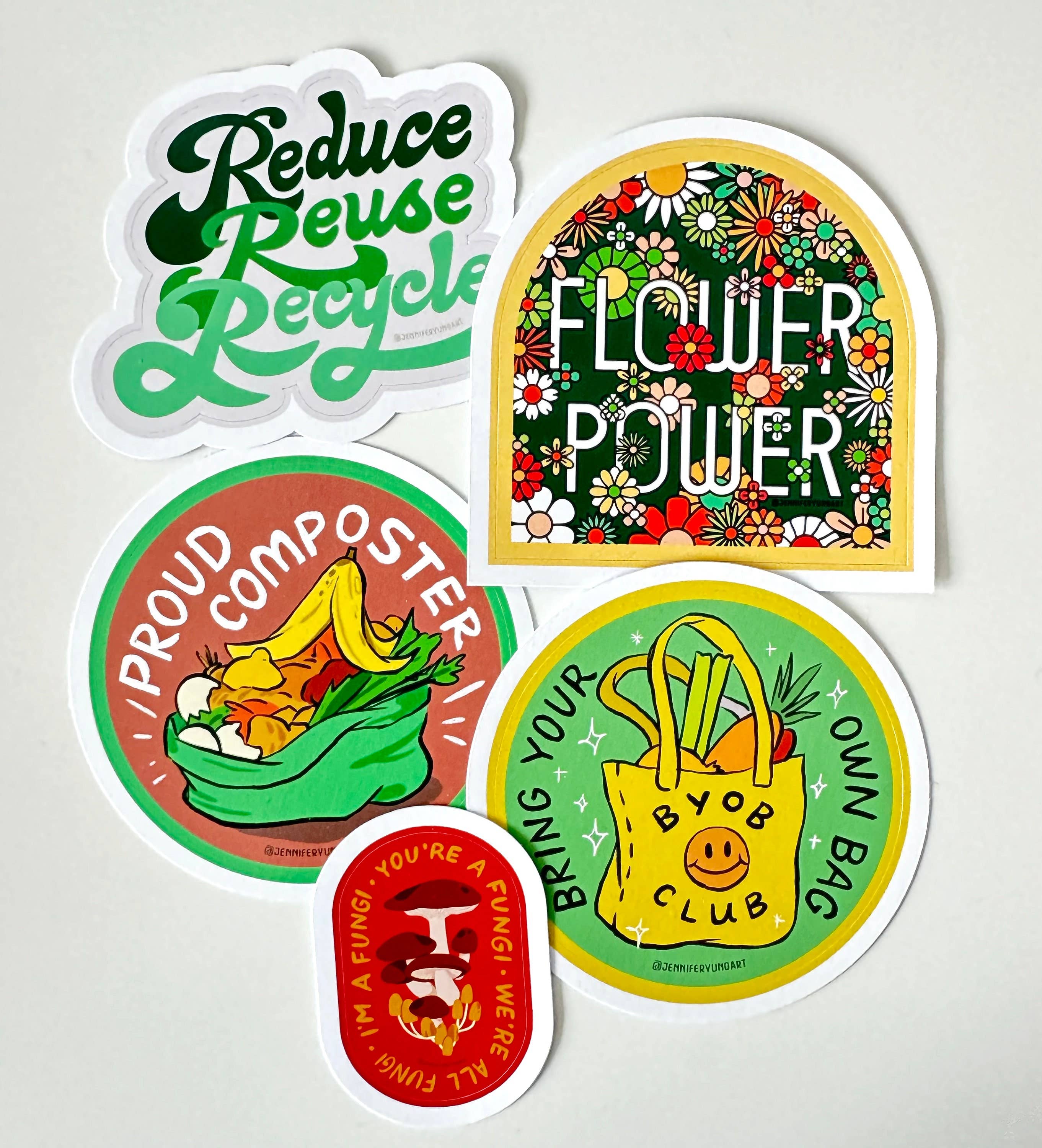 Jennifer Yung Art - Wholesale Sticker - Eco-Lover Sustainable Recycle Compost Earth Day Sticker Set1