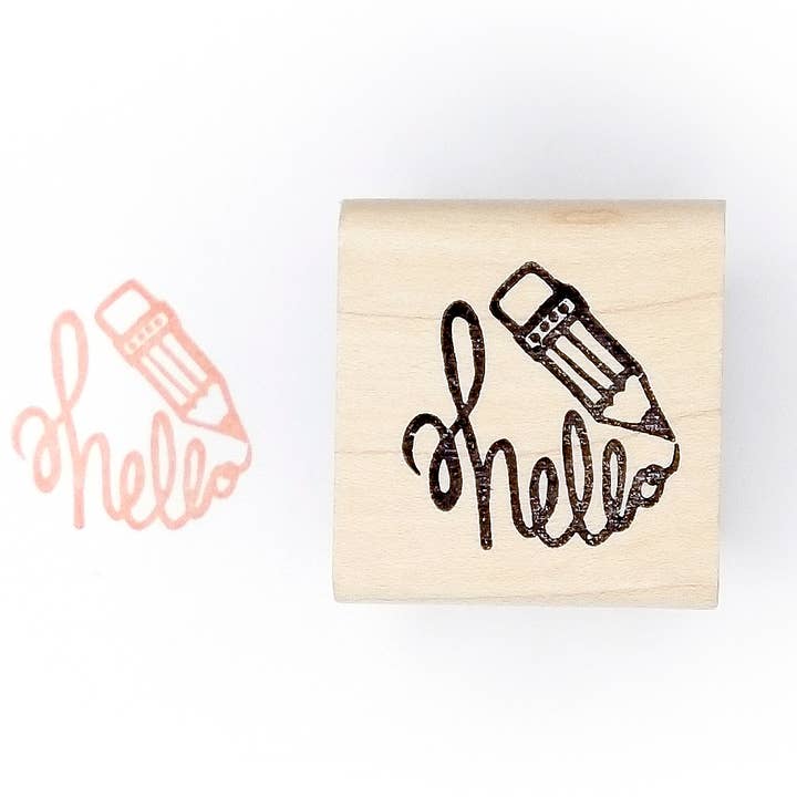 Hello Pencil Rubber Stamp for wholesale by Peppercorn Paper