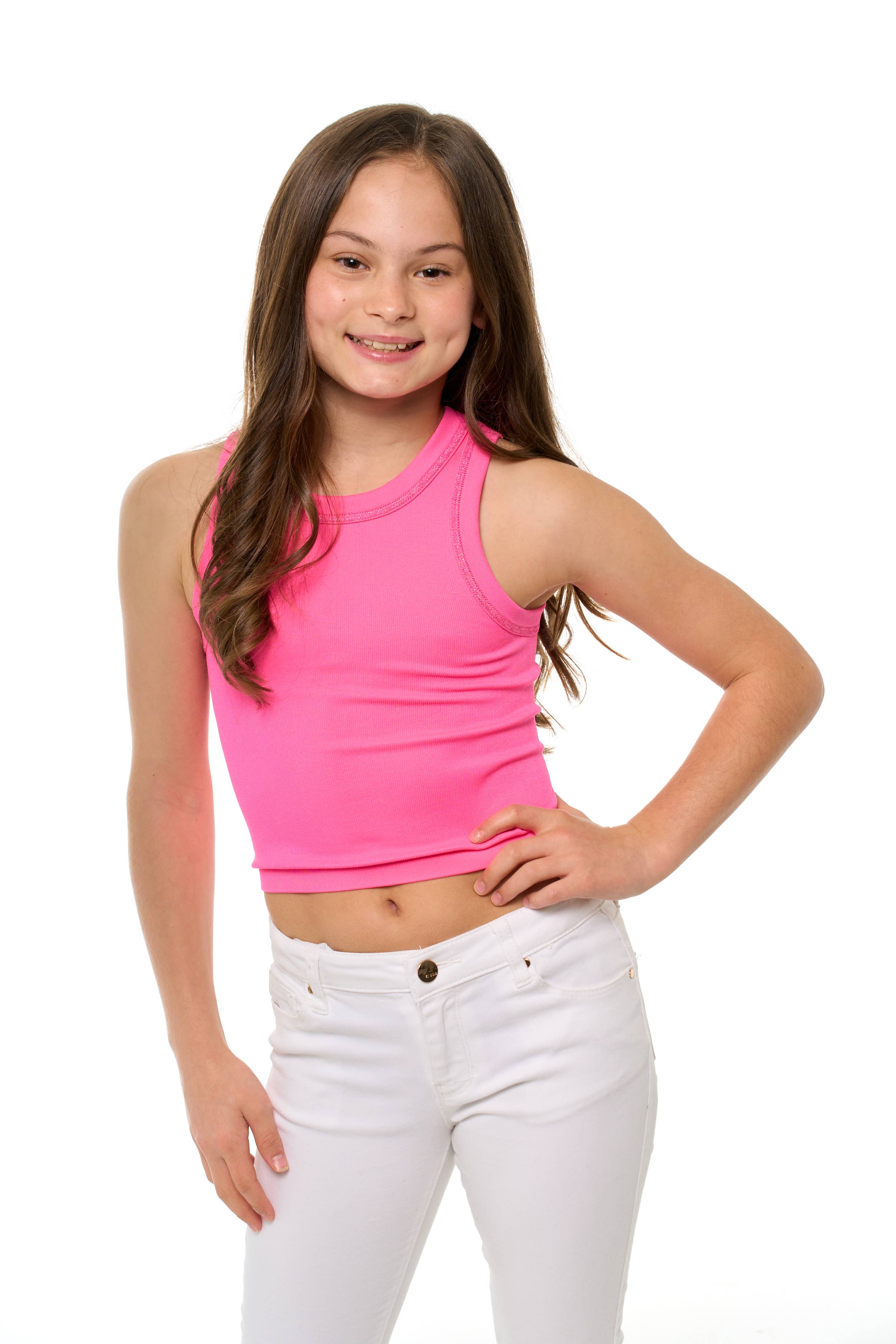 Neon Pink Tween Sleeveless Top w/ Metallic Stitching - 2 colors! for wholesale on Faire0