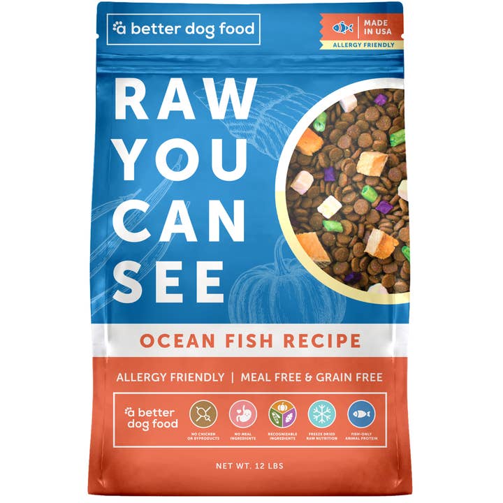 A Better Dog Food Allergy Friendly Ocean Blend - | No Chicken, Only Fish Animal Protein, No Meal Ingredients, Grain Free | Raw You Can See for wholesale by A Better Treat