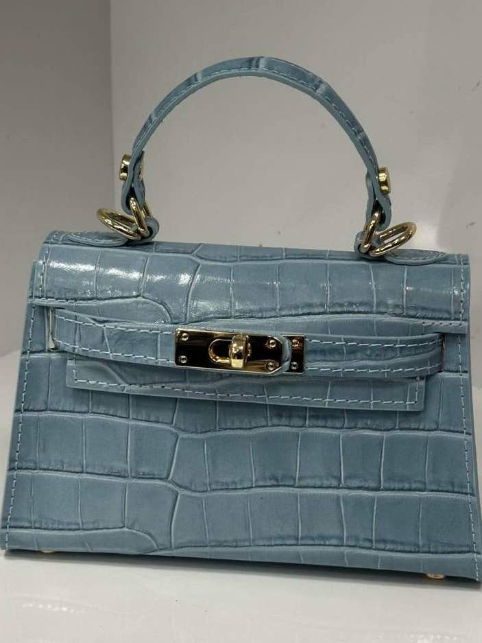 ST513LBL Mala de Mão em Pele Azul Croc-Embossada Italiana por atacado de JIJOU CAPRI