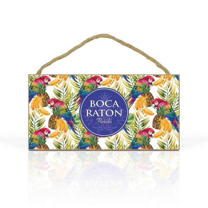 Matrix - Wholesale Plaque - Customizable 10x5" Hanging Wood Plaque: Parrots And Bananas