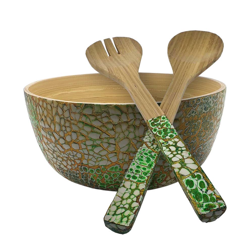 VIE - Wholesale Serve Bowl - Bamboo Salad Bowl, 23x10cm, with Matching Salad Servers16