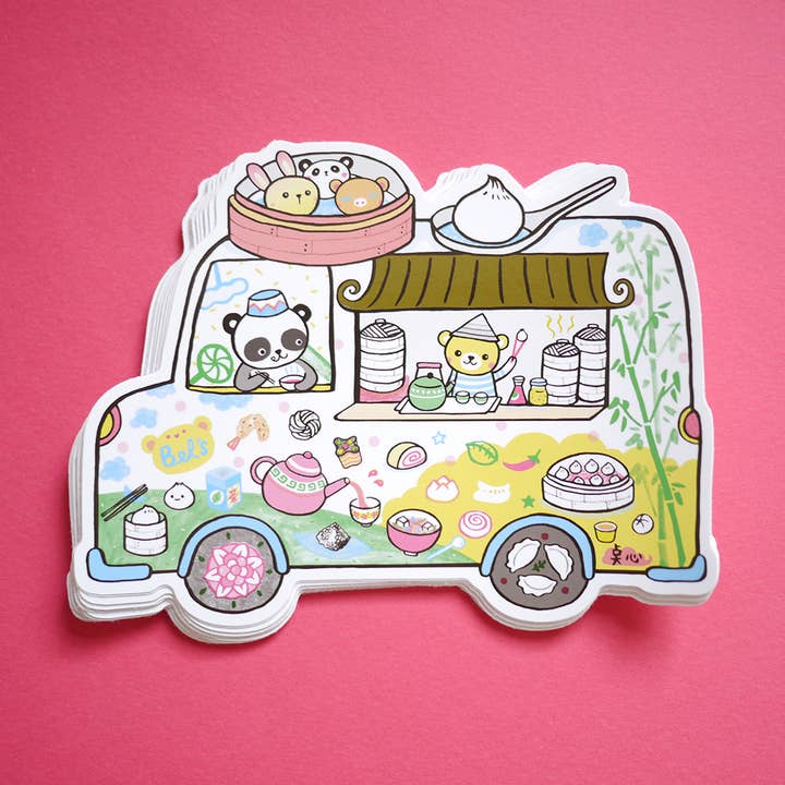 Illustrerad gata mat lastbil vinyl klistermärke- Dim Sum för wholesale av Bel's Art World